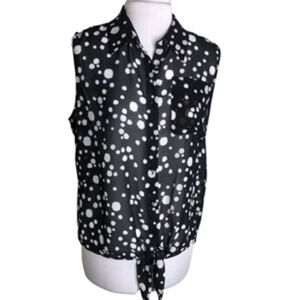 NWOT Zac & Rachel Abstract Tie Front Button Down Sheer Sleeveless Top Size L